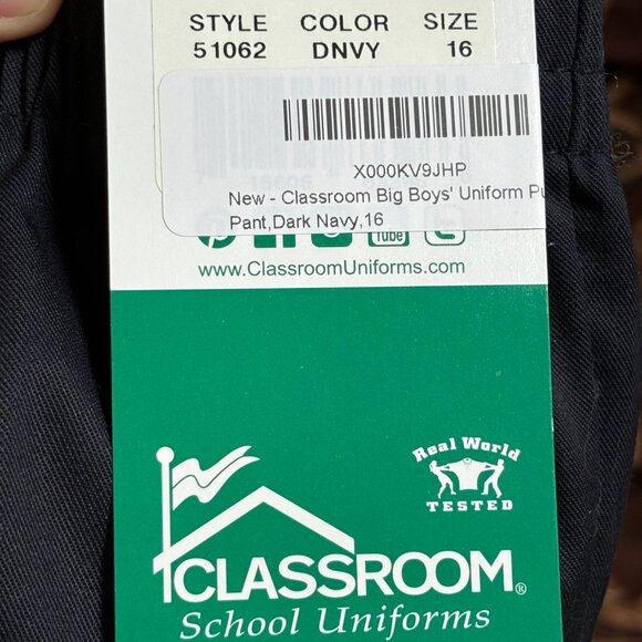 NWT Classroom School Uniforms Unisex Flat Front Pants Dark Navy Size 16 School - Picture 3 of 6